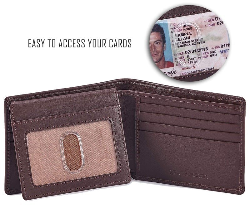 Cochoa Bifold Wallet for Men's Real Genuine Slim Leather RFID Blocking 2 ID Windows Stylish Travel Gift Box (NAPA, CHOCOLATE) - Image 2